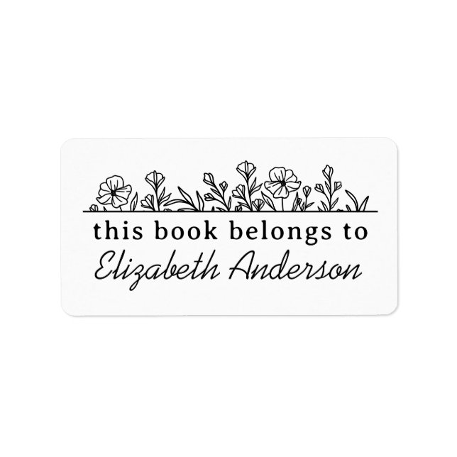 Classy Botanical Floral Script Library Bookplate (Front)