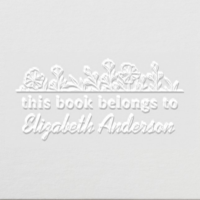 Classy Botanical Floral Script Library Bookplate Embosser (Design)