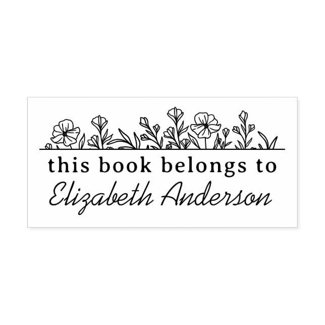 Classy Botanical Floral Script Library Bookplate Rubber Stamp (Imprint)