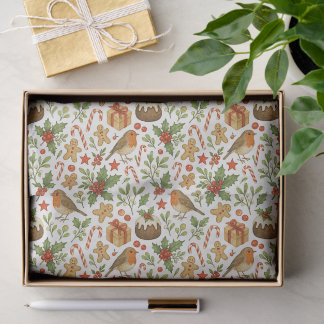 Classy Botanical Holly Floral Art Pattern Tissue Paper