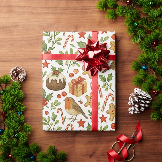Classy Botanical Holly Floral Art Pattern Wrapping Paper (Holiday Gift)