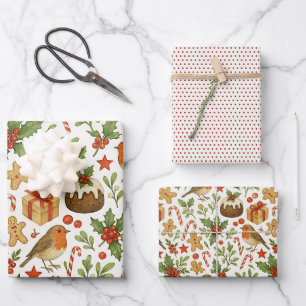 Classy Botanical Holly Floral Art Pattern Wrapping Paper Sheets