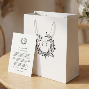 Classy Botanical Monogram Wedding Welcome Guest Medium Gift Bag