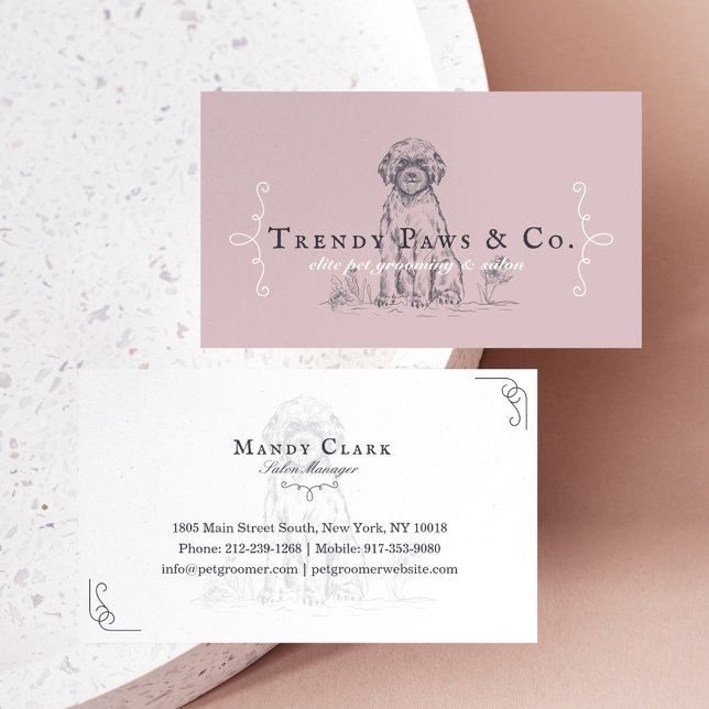 Classy Boutique Pet Salon Portuguese Water Dog Business Card (Creator Uploaded)