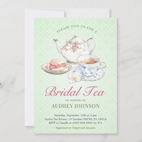 Classy Bridal High Tea Floral Teapot Bloom Pastel Invitation