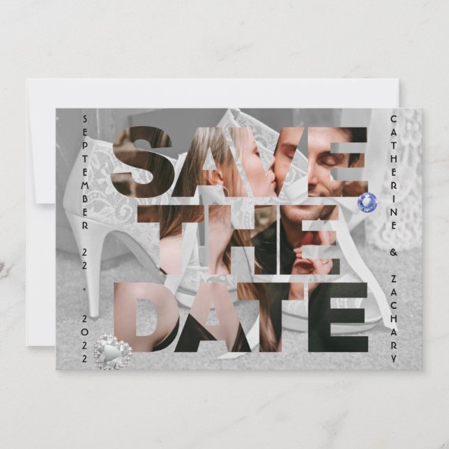 Classy Bridal Shoe Diamond Heart Sapphire Wedding  Save The Date (Front)