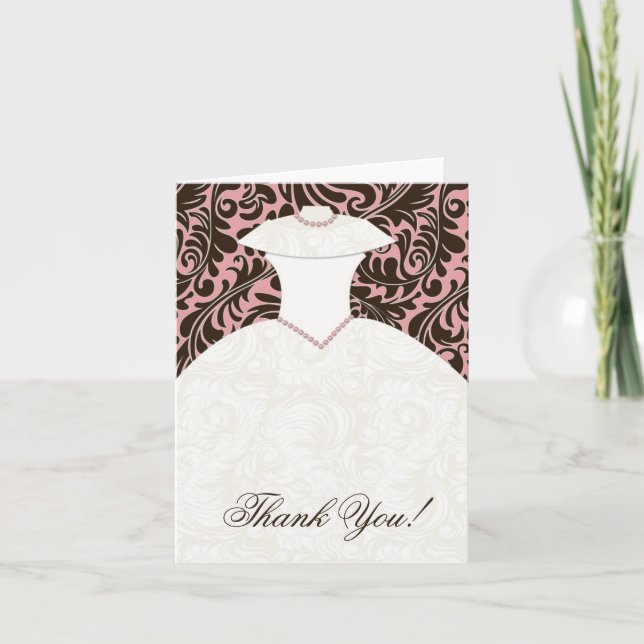 Classy Bridal Shower Thank You Card Brown Damask (Front)