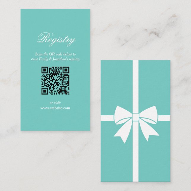 Classy Bride & Co Teal Blue Bridal Shower Registry Enclosure Card (Front/Back)