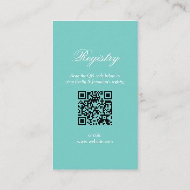 Classy Bride & Co Teal Blue Bridal Shower Registry Enclosure Card (Front)