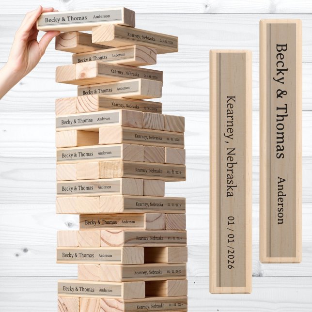 Classy Bride & Groom Family Name Date Wedding Topple Tower (Creator Uploaded)