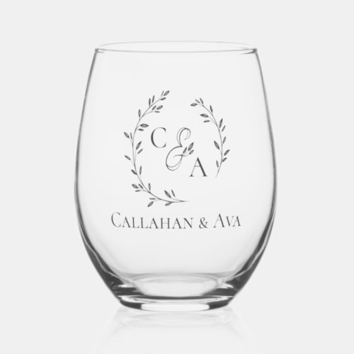 Classy bride  groom names with Personalized Logo Stemless Wine Glass