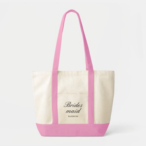 Classy Brides Maid with Name and Colorful Handles Tote Bag