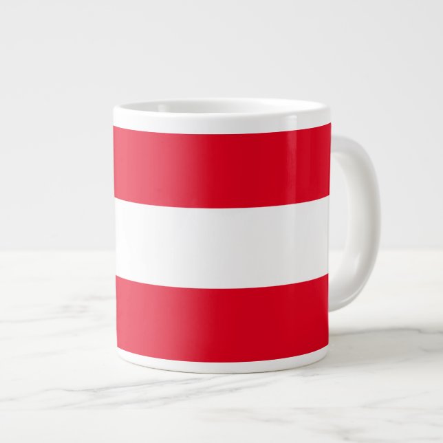 Classy Bright Red White Wide Nautical Stripes Giant Coffee Mug (Front Right)