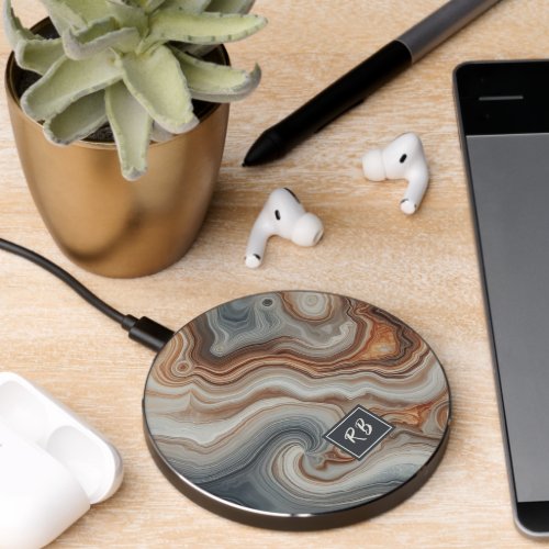 Classy Brown Beige Amber Gray Quartz Agate Pattern Wireless Charger