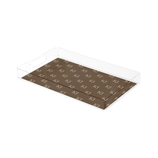 Classy Brown & Beige Monogram Initials Pattern Acrylic Tray (Angled)