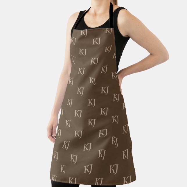 Classy Brown & Beige Monogram Initials Pattern Apron (Insitu)