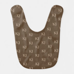 Classy Brown & Beige Monogram Initials Pattern Baby Bib