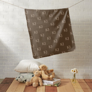 Classy Brown & Beige Monogram Initials Pattern Baby Blanket