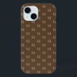 Classy Brown & Beige Monogram Initials Pattern iPhone 15 Case<br><div class="desc">A classy custom script font monogram pattern using brown and beige colors. Personalize this chic design with your initials and make it your own modern design. An ideal stylish birthday gift,  nursery decor,  car accessory,  kids room art,  home decor,  Christmas present or gift for any other special occasion.</div>