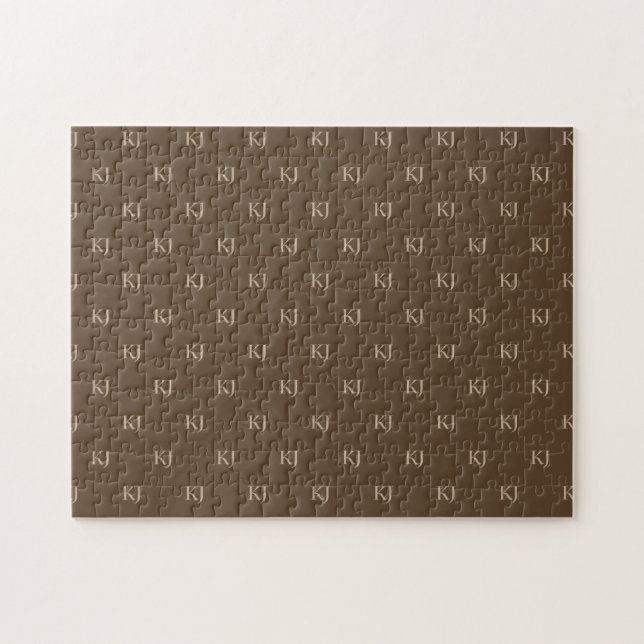 Classy Brown & Beige Monogram Initials Pattern Jigsaw Puzzle (Horizontal)