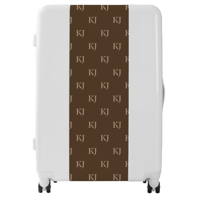 Classy Brown & Beige Monogram Initials Pattern Luggage (Front)