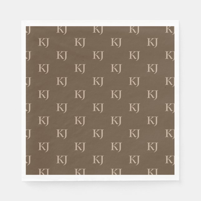 Classy Brown & Beige Monogram Initials Pattern Napkins (Front)
