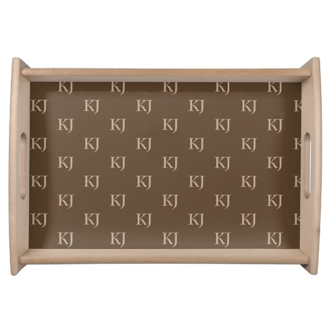 Classy Brown & Beige Monogram Initials Pattern Serving Tray (Front)