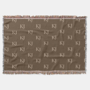 Classy Brown & Beige Monogram Initials Pattern Throw Blanket