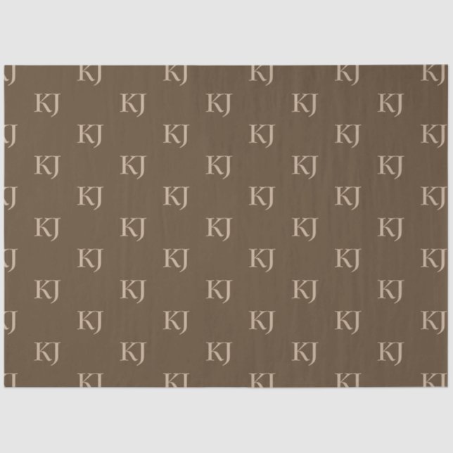 Classy Brown & Beige Monogram Initials Pattern Tissue Paper (Front)