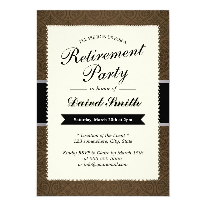 classy brown damask retirement party invitations zazzle