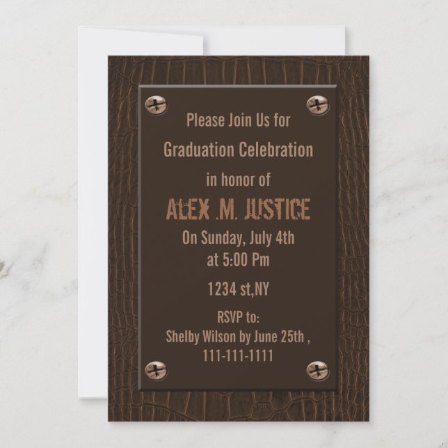 classy brown leather Graduation party Invitation (Front)
