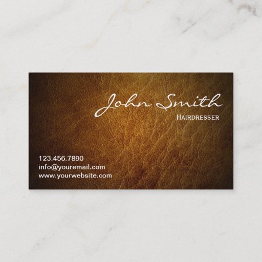 Customizable Classy Brown Leather Hairdresser Business Card