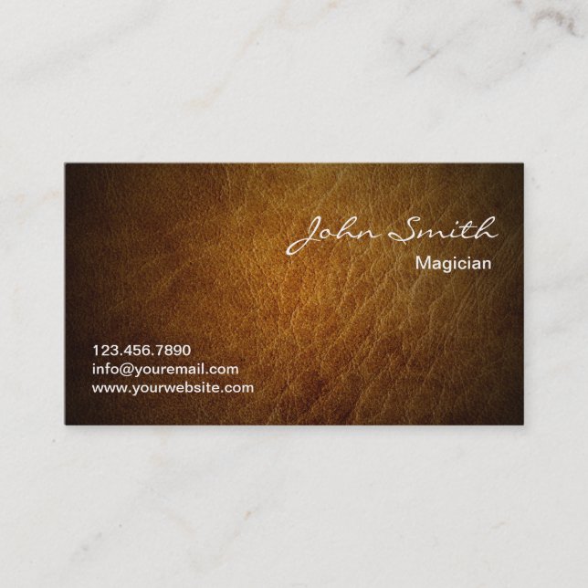 Classy Brown Leather Magician Business Card (Front)