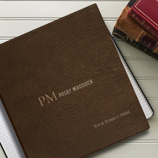 Classy Brown Leather Monogrammed 3 Ring Binder (Creator Uploaded)