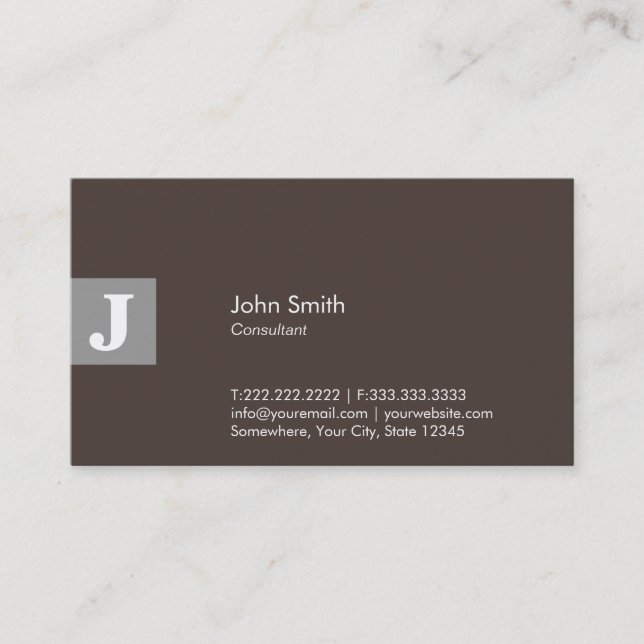 Classy Brown Monogram Consultant Business Card (Front)