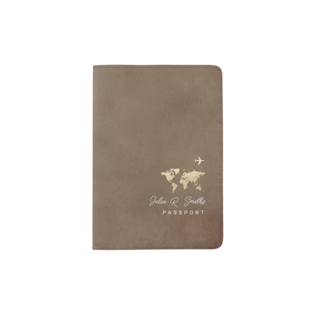 Classy brown passport cover for elegant traveler (Front)