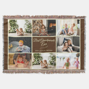 Classy Brown Photo Collage Best Grandparents Throw Blanket