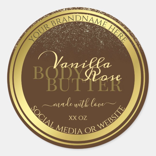 Classy Brown Product Packaging Labels Gold Frame (Front)