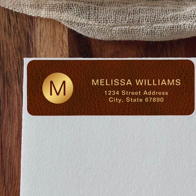 Classy Brown Texture & Gold Initial Return Address Label (Creator Uploaded)