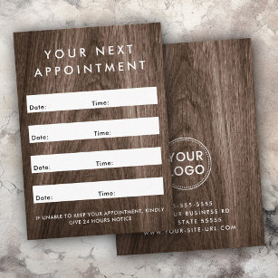 Classy brown wood grain custom logo vertical appointment card