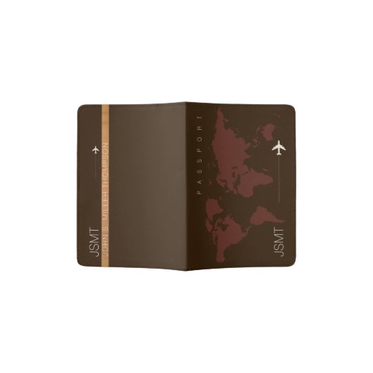 classy brown world map travel passport holder