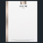 Classy Brushed Rose Gold Professional Business Letterhead<br><div class="desc">A modern, simple, classy and elegant custom letterhead that features a brushed rose gold metal side bar and a brushed metal, rose gold plate. This business letterhead is perfect for real estate agents, home stylists, property managers, realtors and others in the property management industries. Also for lawyers or other law...</div>