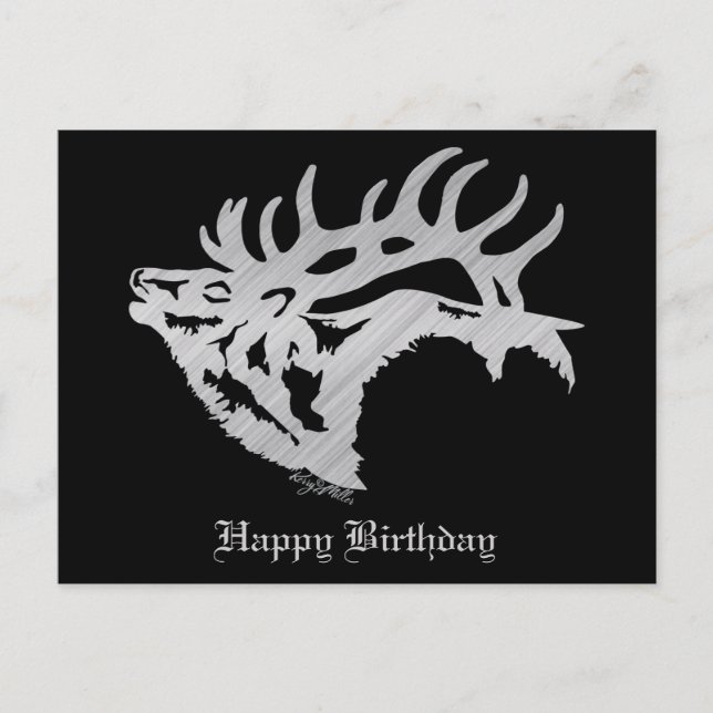 Classy Bull Elk Silver Silhouette Postcard (Front)