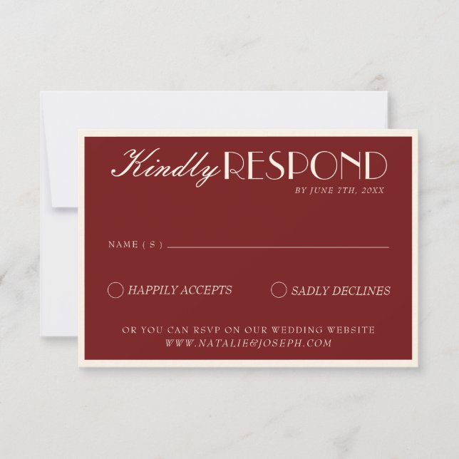 Classy Burgundy Cream Fancy Old Money Wedding RSVP Card (Front)