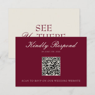 Classy Burgundy Cream Old Money QR Code Wedding RSVP Card