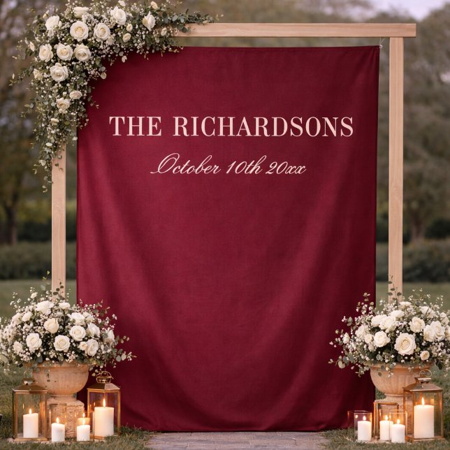 Classy Burgundy Custom Fabric Wedding Welcome Sign Tapestry (Creator Uploaded)