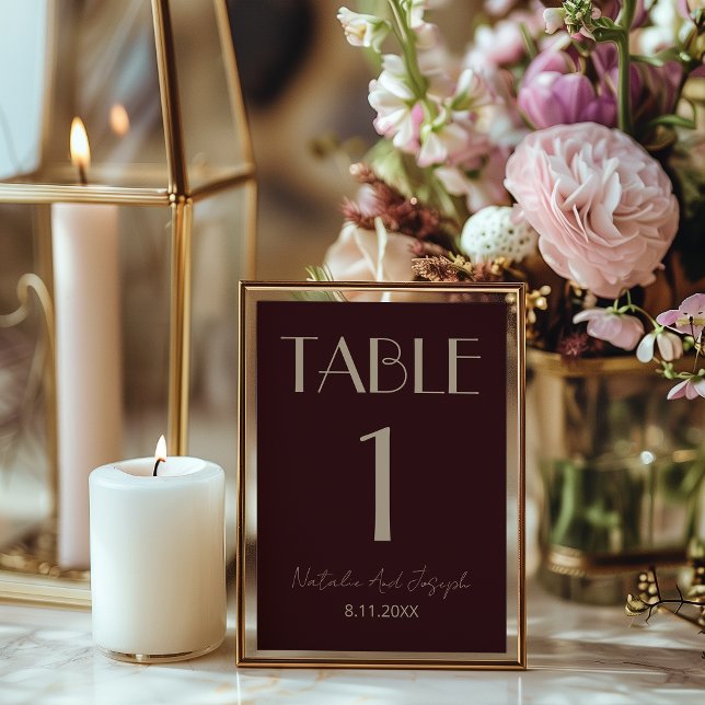 Classy Burgundy Gold Fancy Wedding Table Number (Creator Uploaded)