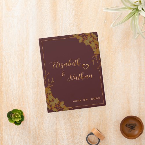 Classy Burgundy Gold Floral Wedding Notes Photos Mini Binder