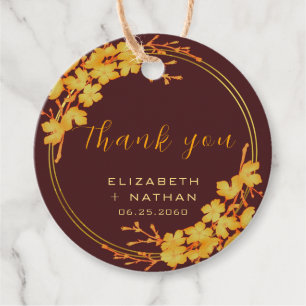 Classy Burgundy Gold Floral Wedding Thank You Favor Tags