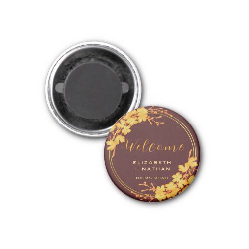 Classy Burgundy  Gold Floral Wedding welcome Magnet